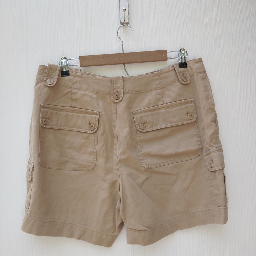Lauren Ralph Lauren Tan Linen High Rise Cargo Shorts Sz 12 - Picture 2 of 5
